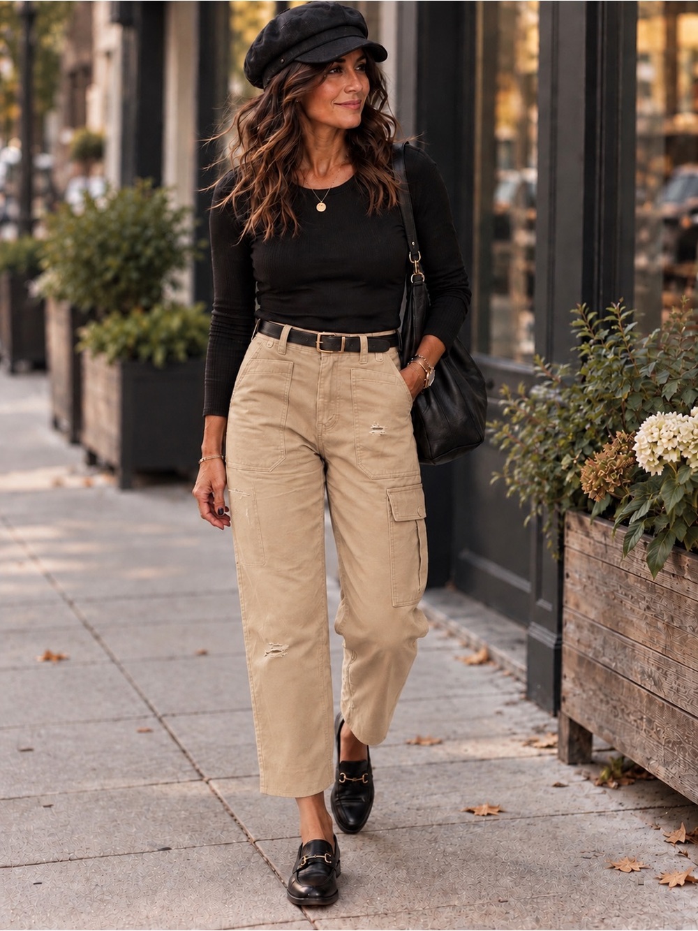 Blue Velvet Cargo Pants Beige Tan Utility High Rise Size L NWT